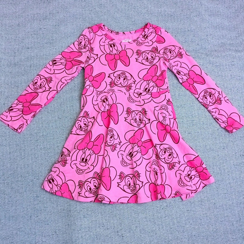 Disney Minnie Mouse Figaro Skater Dress Toddler 5T Pink Excellent Long Sleeve